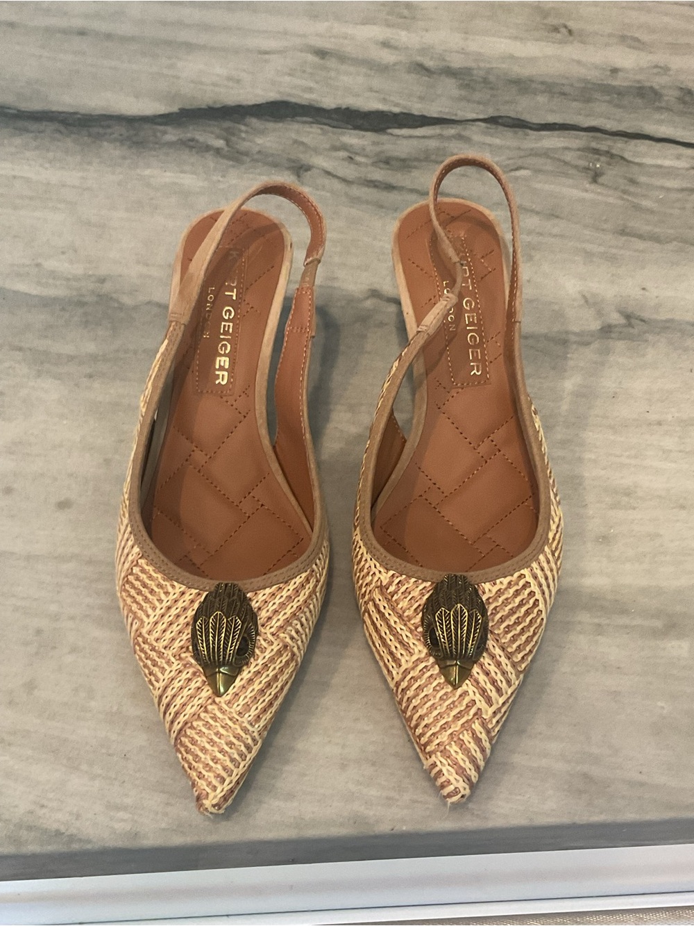 Kurt Geiger Beige Woven Pointed-Toe Slingback Pumps - Picture 2 of 12